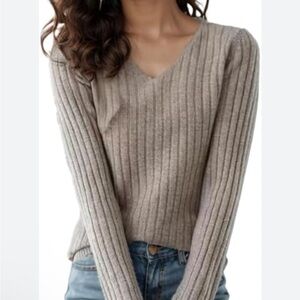 MERINO WOOL L.L. BEAN Women’s WOOLMARK Ribbed Long Sleeve V Neck Sweater Size XS